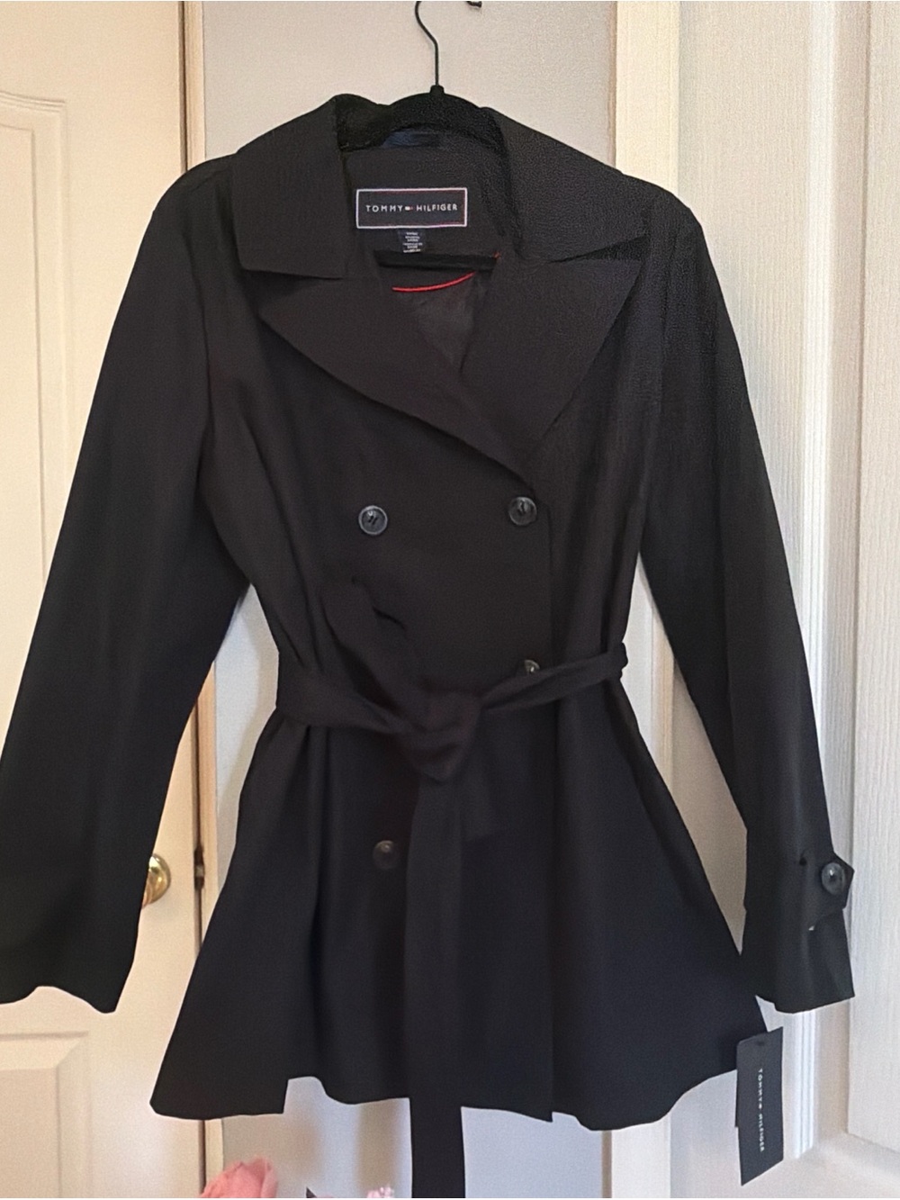 Tommy Hilfiger Black Double-Breasted Belted Coat